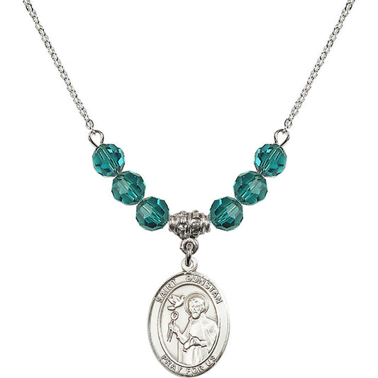 Sterling Silver Saint Dunstan Birthstone Necklace with Zircon Beads - 8355