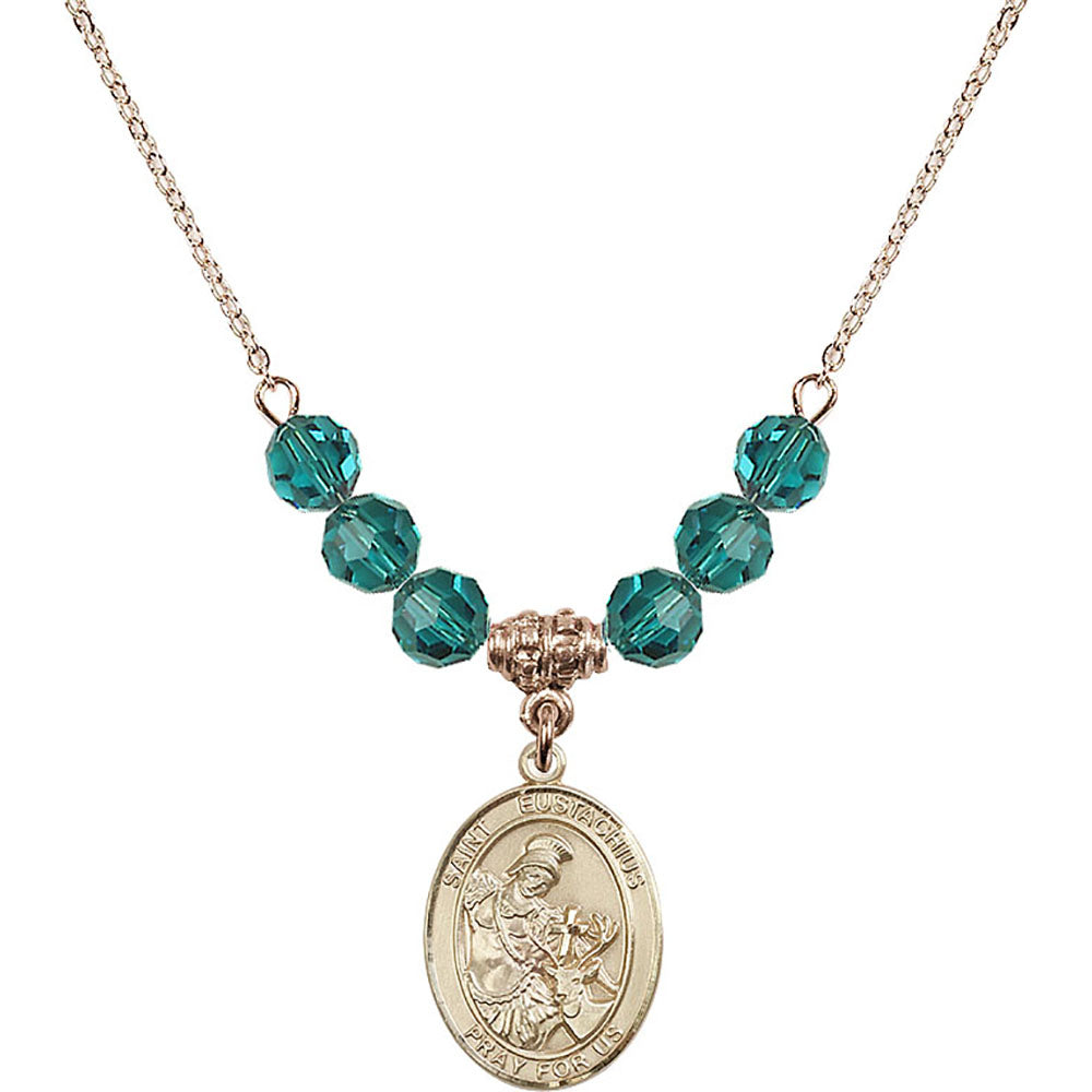 14kt Gold Filled Saint Eustachius Birthstone Necklace with Zircon Beads - 8356