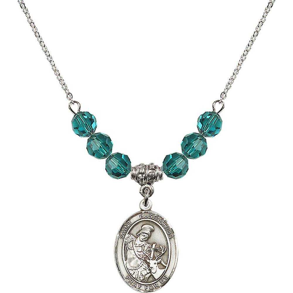 Sterling Silver Saint Eustachius Birthstone Necklace with Zircon Beads - 8356