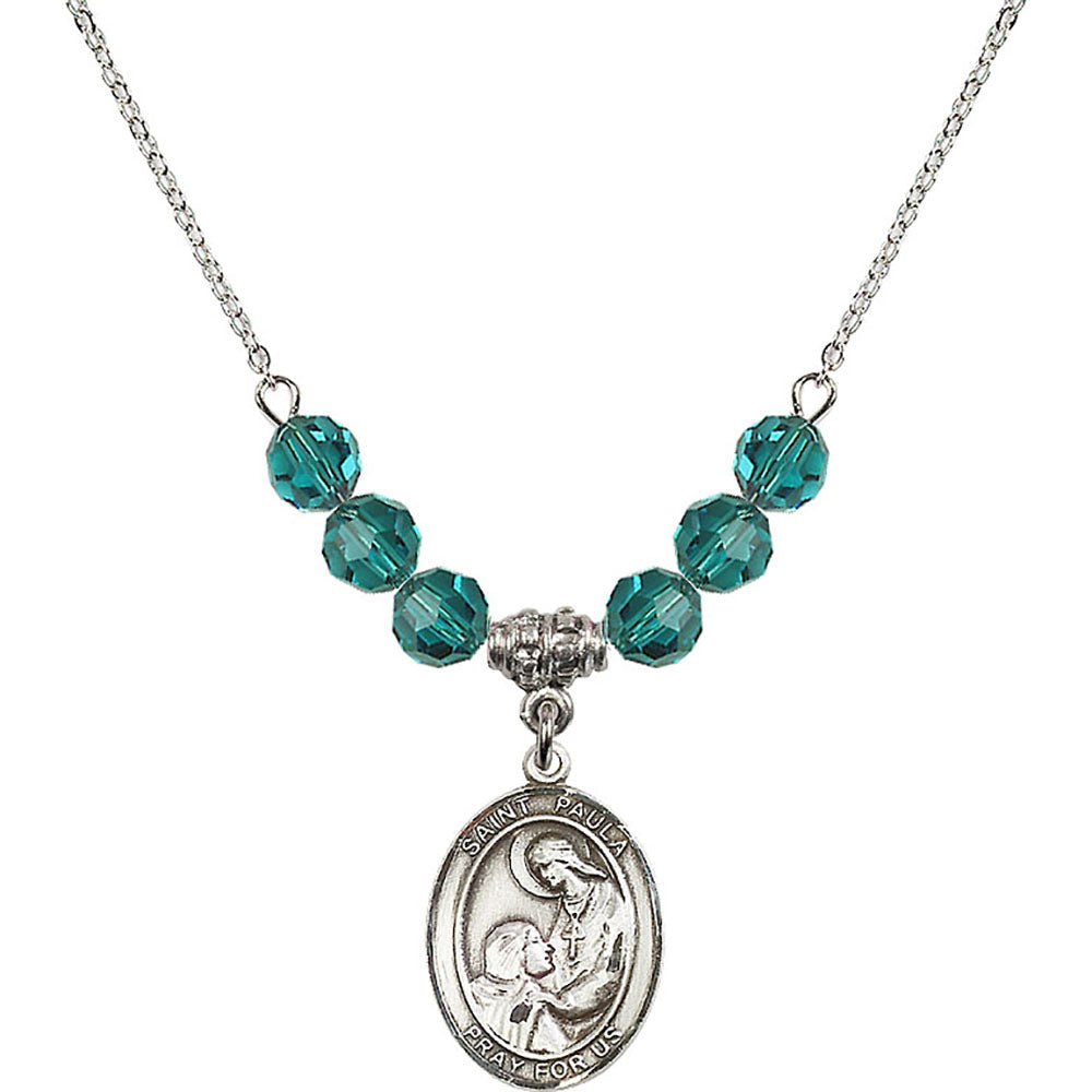 Sterling Silver Saint Paula Birthstone Necklace with Zircon Beads - 8359