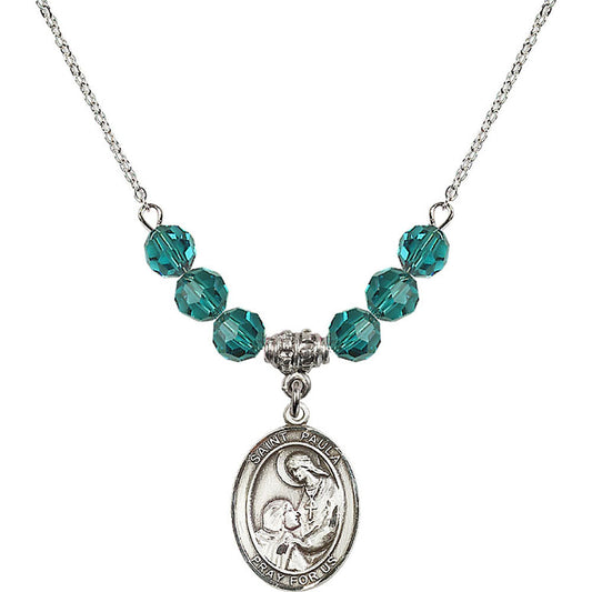 Sterling Silver Saint Paula Birthstone Necklace with Zircon Beads - 8359