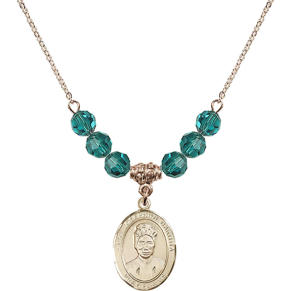 14kt Gold Filled Saint Josephine Bakhita Birthstone Necklace with Zircon Beads - 8360