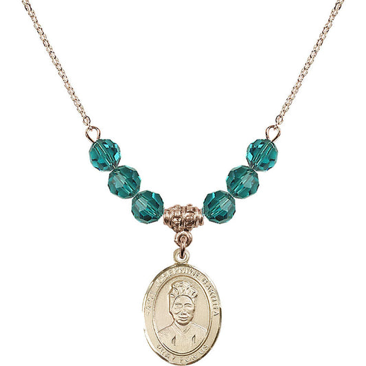 14kt Gold Filled Saint Josephine Bakhita Birthstone Necklace with Zircon Beads - 8360
