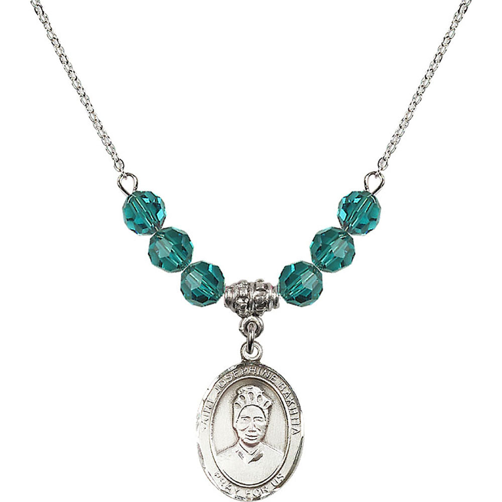 Sterling Silver Saint Josephine Bakhita Birthstone Necklace with Zircon Beads - 8360