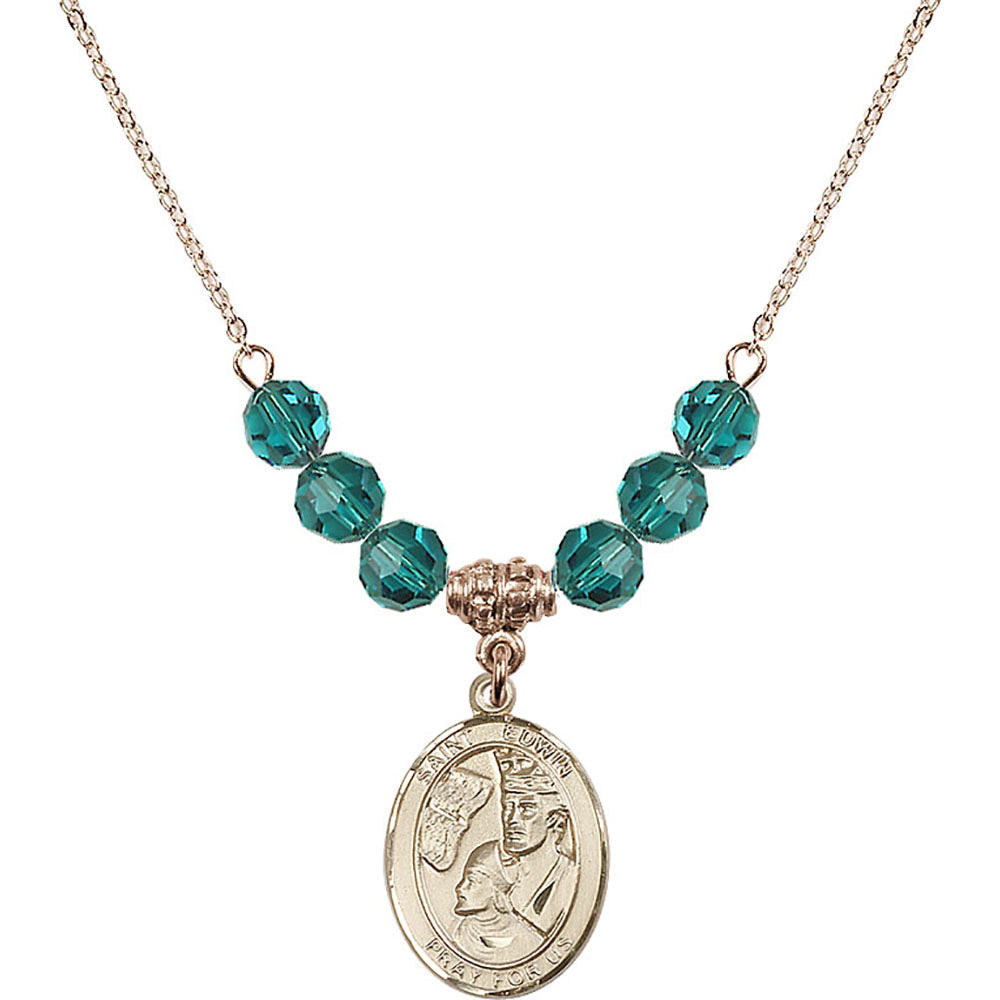 14kt Gold Filled Saint Edwin Birthstone Necklace with Zircon Beads - 8361