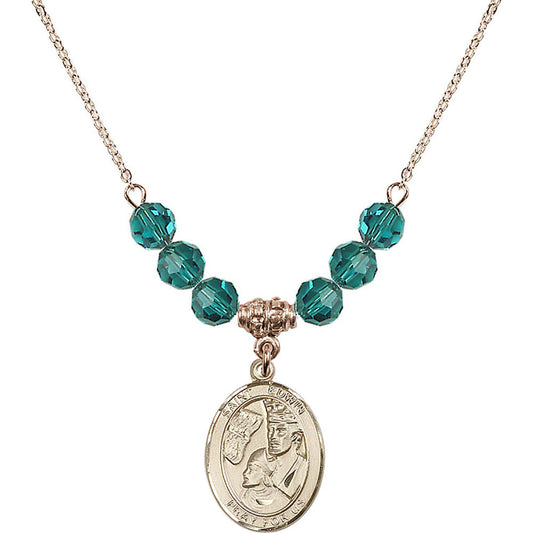 14kt Gold Filled Saint Edwin Birthstone Necklace with Zircon Beads - 8361