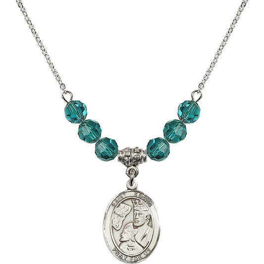 Sterling Silver Saint Edwin Birthstone Necklace with Zircon Beads - 8361