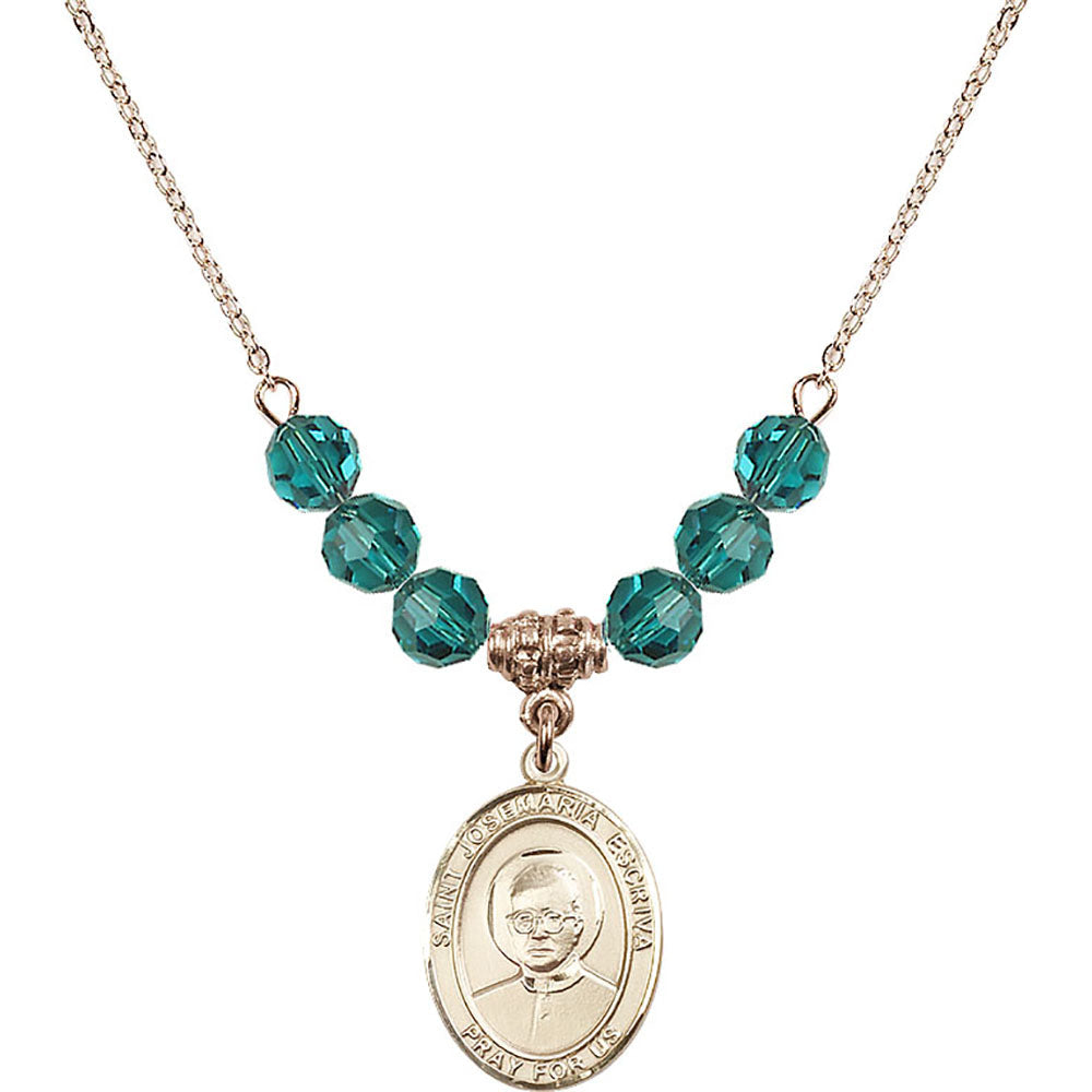 14kt Gold Filled Saint Josemaria Escriva Birthstone Necklace with Zircon Beads - 8362