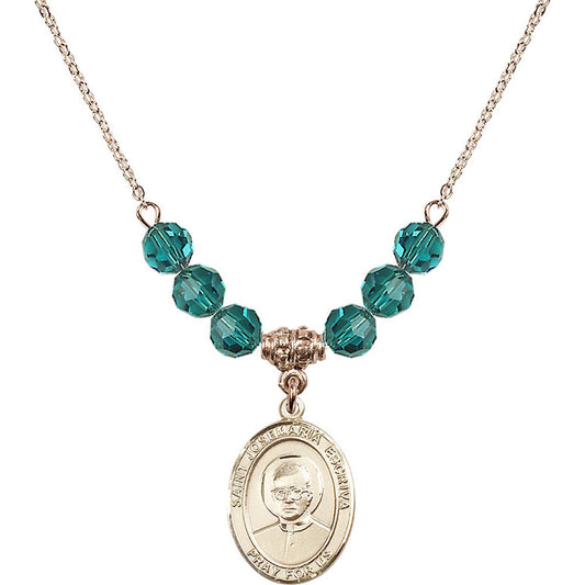 14kt Gold Filled Saint Josemaria Escriva Birthstone Necklace with Zircon Beads - 8362
