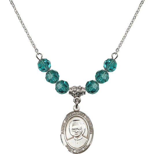 Sterling Silver Saint Josemaria Escriva Birthstone Necklace with Zircon Beads - 8362