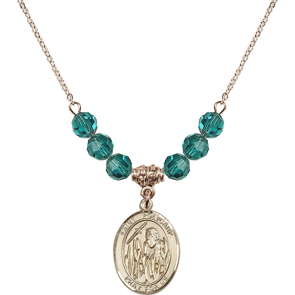 14kt Gold Filled Saint Polycarp of Smyrna Birthstone Necklace with Zircon Beads - 8363