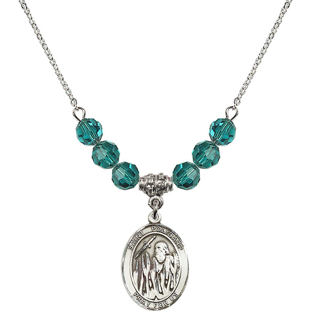Sterling Silver Saint Polycarp of Smyrna Birthstone Necklace with Zircon Beads - 8363