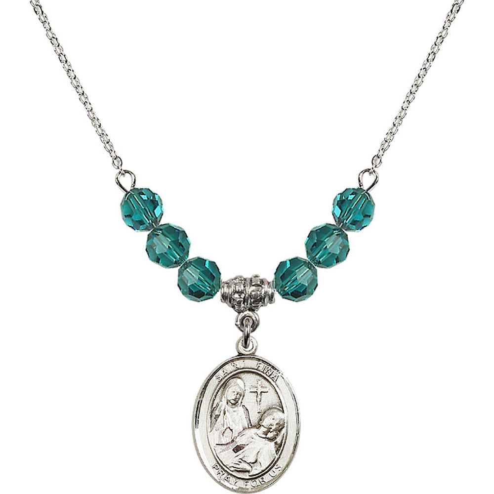 Sterling Silver Saint Fina Birthstone Necklace with Zircon Beads - 8364