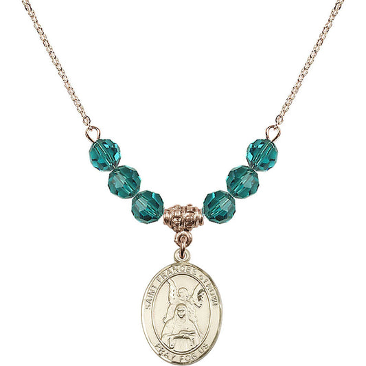 14kt Gold Filled Saint Frances of Rome Birthstone Necklace with Zircon Beads - 8365
