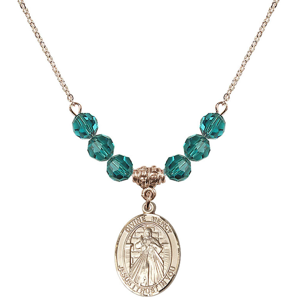 14kt Gold Filled Divine Mercy Birthstone Necklace with Zircon Beads - 8366