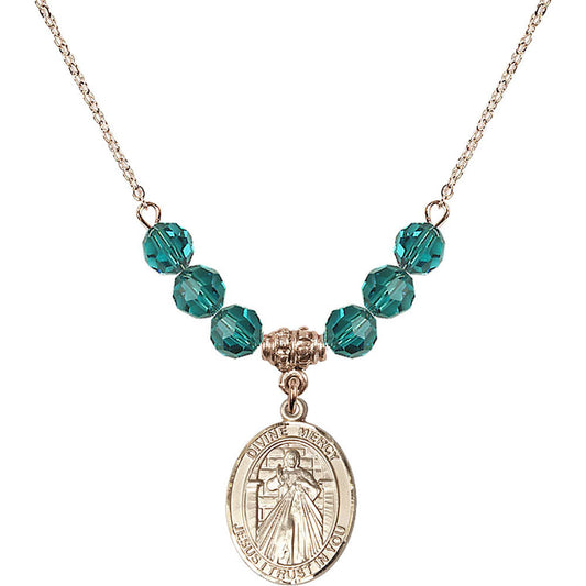 14kt Gold Filled Divine Mercy Birthstone Necklace with Zircon Beads - 8366