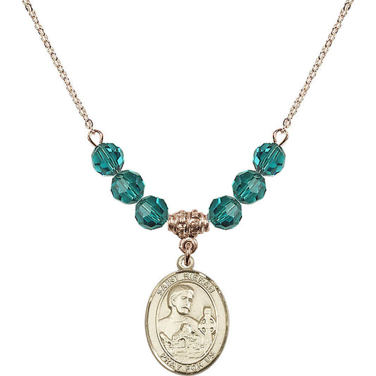 14kt Gold Filled Saint Kieran Birthstone Necklace with Zircon Beads - 8367