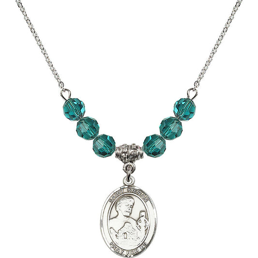 Sterling Silver Saint Kieran Birthstone Necklace with Zircon Beads - 8367