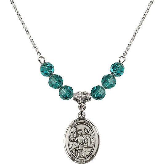 Sterling Silver Saint Vitus Birthstone Necklace with Zircon Beads - 8368