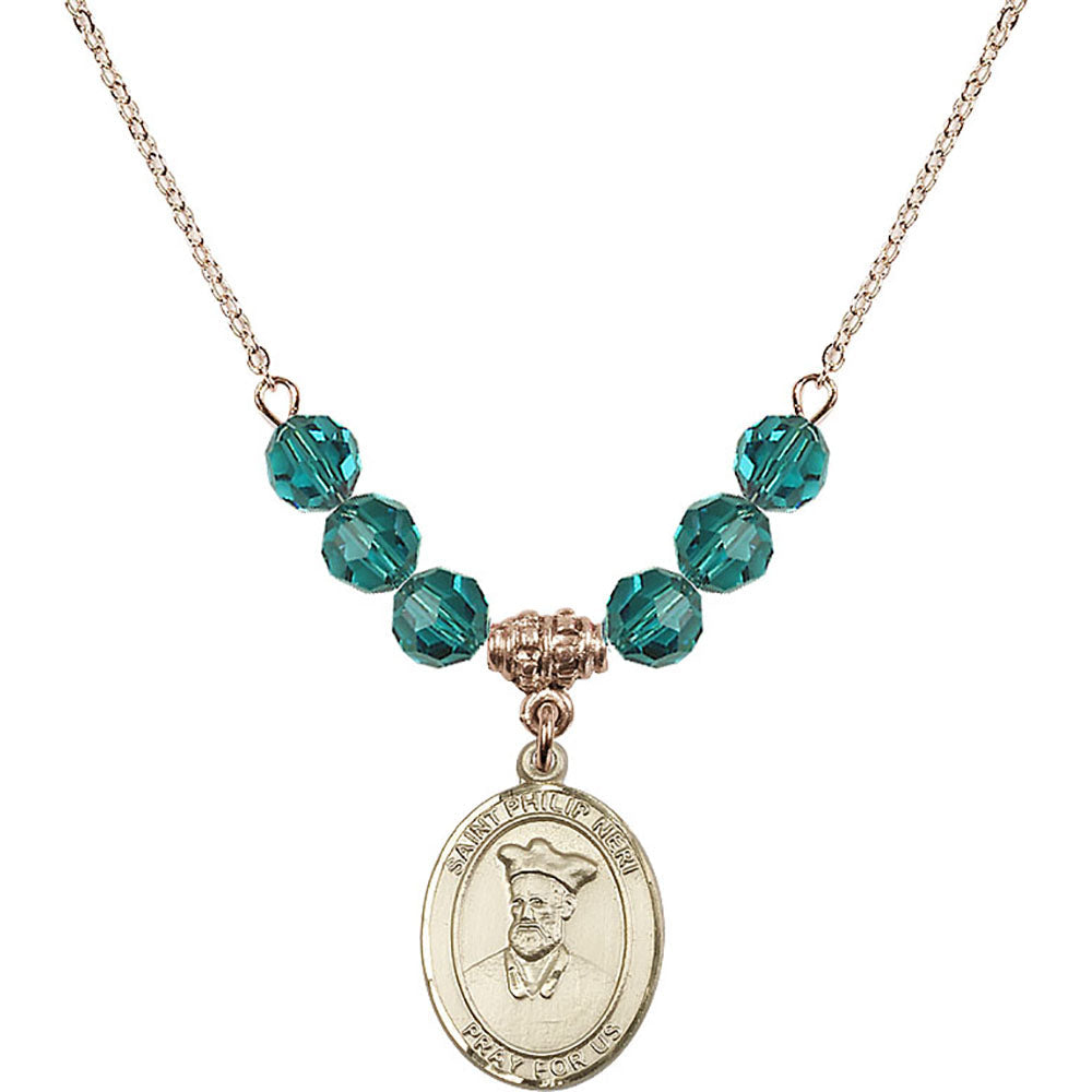 14kt Gold Filled Saint Philip Neri Birthstone Necklace with Zircon Beads - 8369