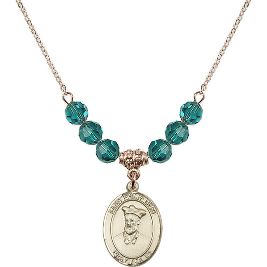 14kt Gold Filled Saint Philip Neri Birthstone Necklace with Zircon Beads - 8369