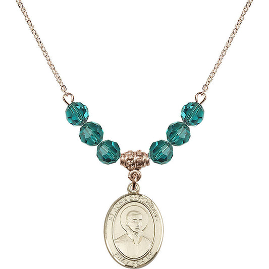 14kt Gold Filled Saint John Berchmans Birthstone Necklace with Zircon Beads - 8370