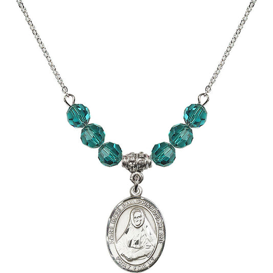 Sterling Silver Saint Rose Philippine Duchesne Birthstone Necklace with Zircon Beads - 8371