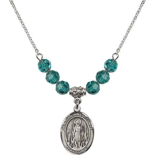 Sterling Silver Saint Juliana of Cumae Birthstone Necklace with Zircon Beads - 8372
