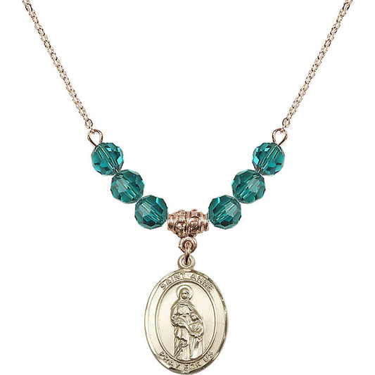14kt Gold Filled Saint Anne Birthstone Necklace with Zircon Beads - 8374