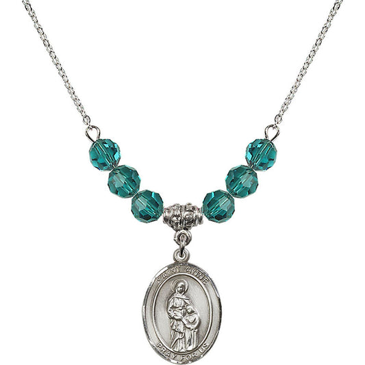 Sterling Silver Saint Anne Birthstone Necklace with Zircon Beads - 8374