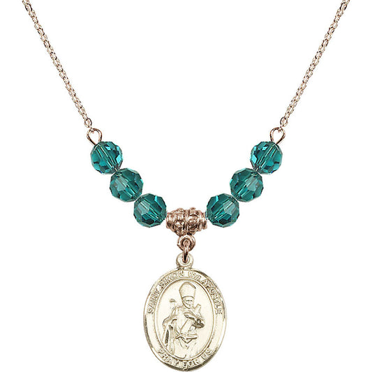 14kt Gold Filled Saint Simon the Apostle Birthstone Necklace with Zircon Beads - 8375