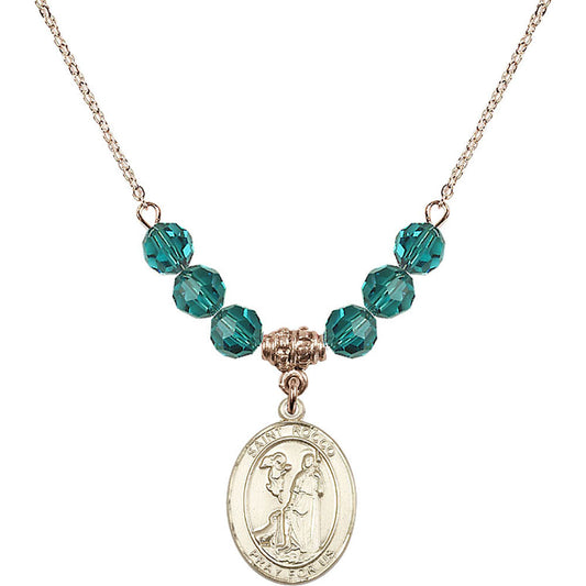 14kt Gold Filled Saint Rocco Birthstone Necklace with Zircon Beads - 8377