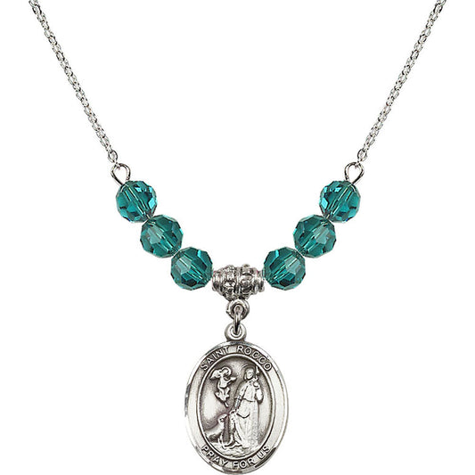 Sterling Silver Saint Rocco Birthstone Necklace with Zircon Beads - 8377
