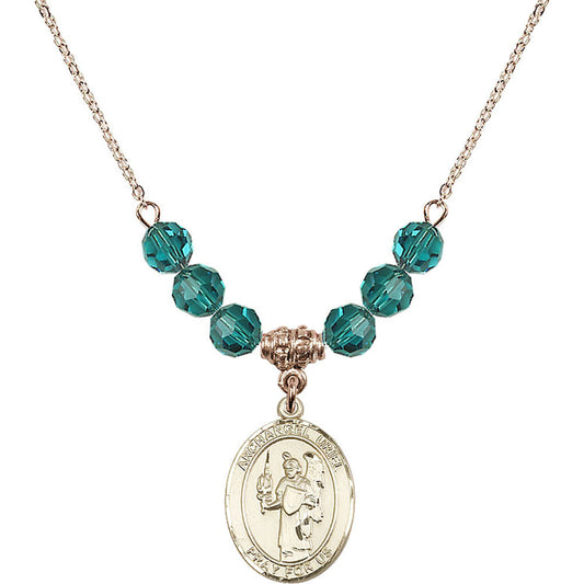 14kt Gold Filled Saint Uriel the Archangel Birthstone Necklace with Zircon Beads - 8378