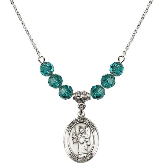 Sterling Silver Saint Uriel the Archangel Birthstone Necklace with Zircon Beads - 8378