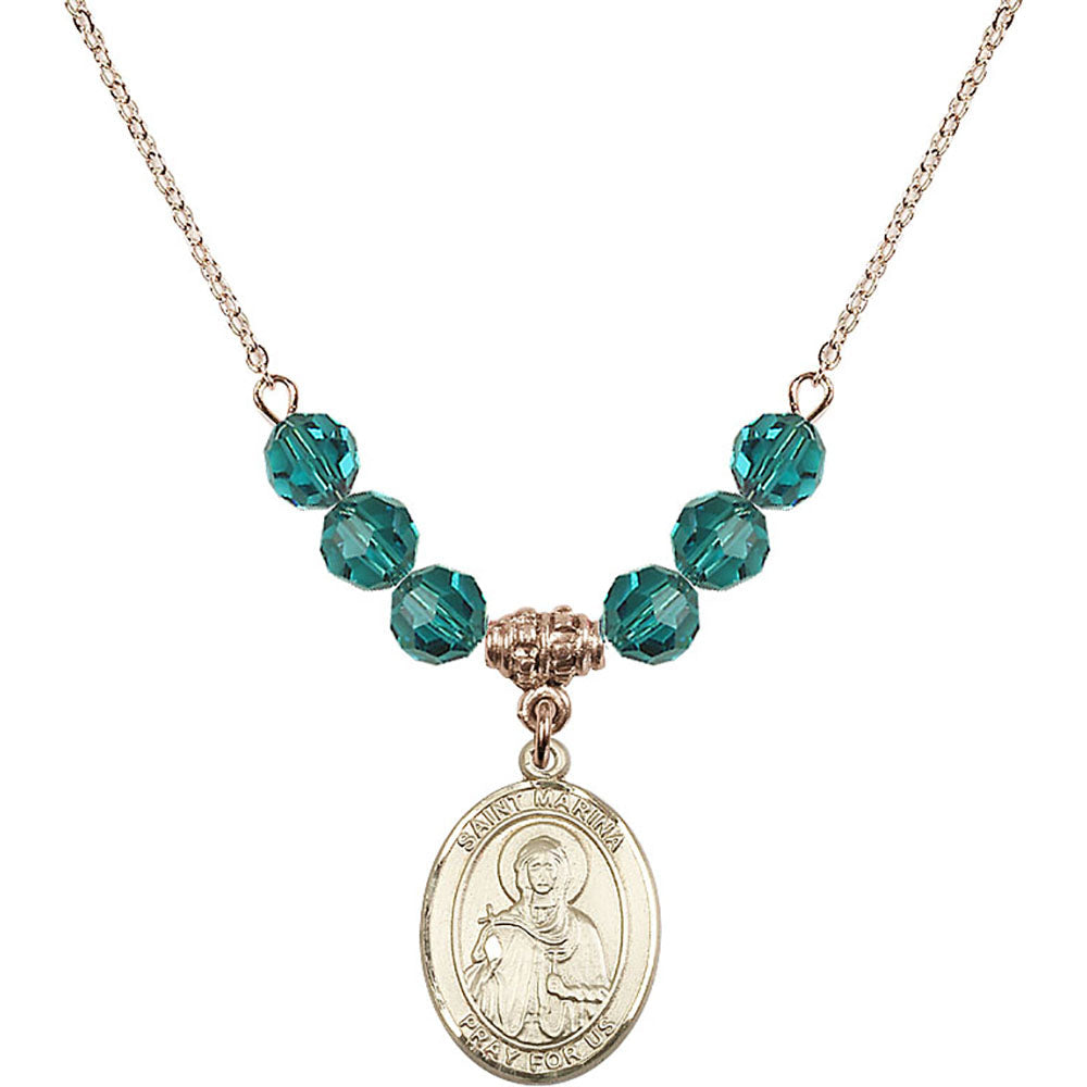 14kt Gold Filled Saint Marina Birthstone Necklace with Zircon Beads - 8379
