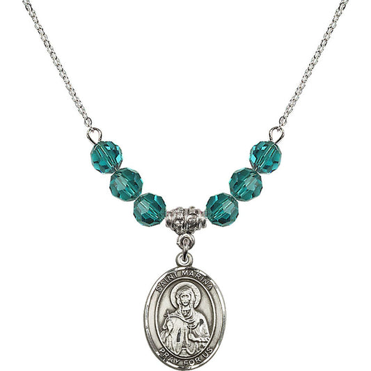 Sterling Silver Saint Marina Birthstone Necklace with Zircon Beads - 8379