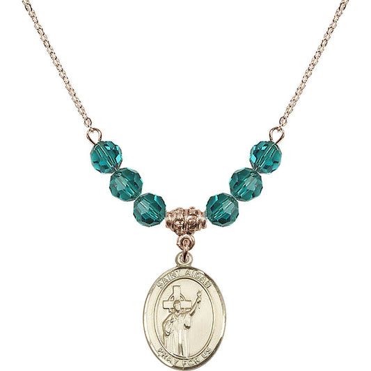 14kt Gold Filled Saint Aidan of Lindesfarne Birthstone Necklace with Zircon Beads - 8381