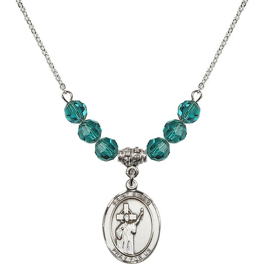 Sterling Silver Saint Aidan of Lindesfarne Birthstone Necklace with Zircon Beads - 8381