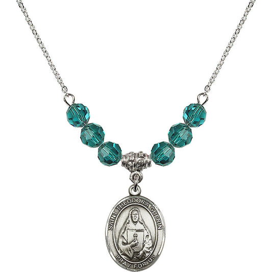 Sterling Silver Saint Theodora Birthstone Necklace with Zircon Beads - 8382