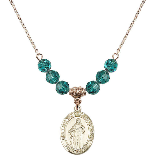 14kt Gold Filled Our Lady the Undoer of Knots Birthstone Necklace with Zircon Beads - 8383