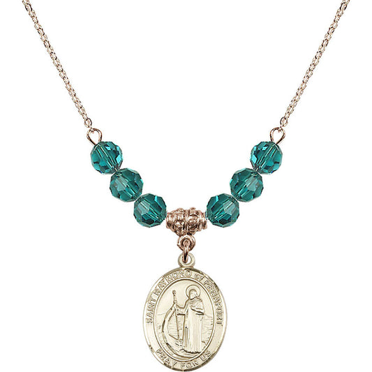 14kt Gold Filled Saint Raymond of Penafort Birthstone Necklace with Zircon Beads - 8385