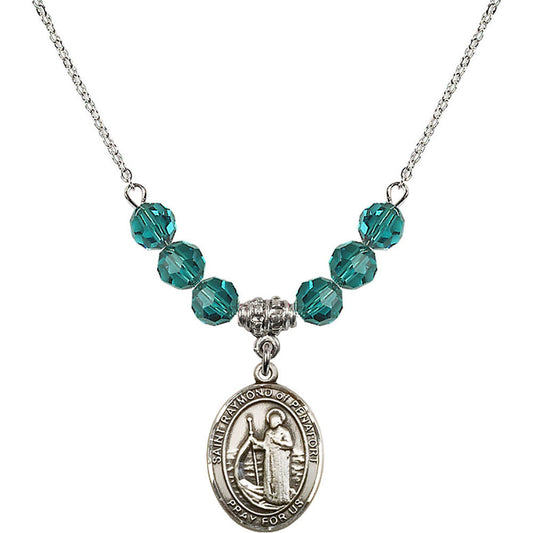 Sterling Silver Saint Raymond of Penafort Birthstone Necklace with Zircon Beads - 8385