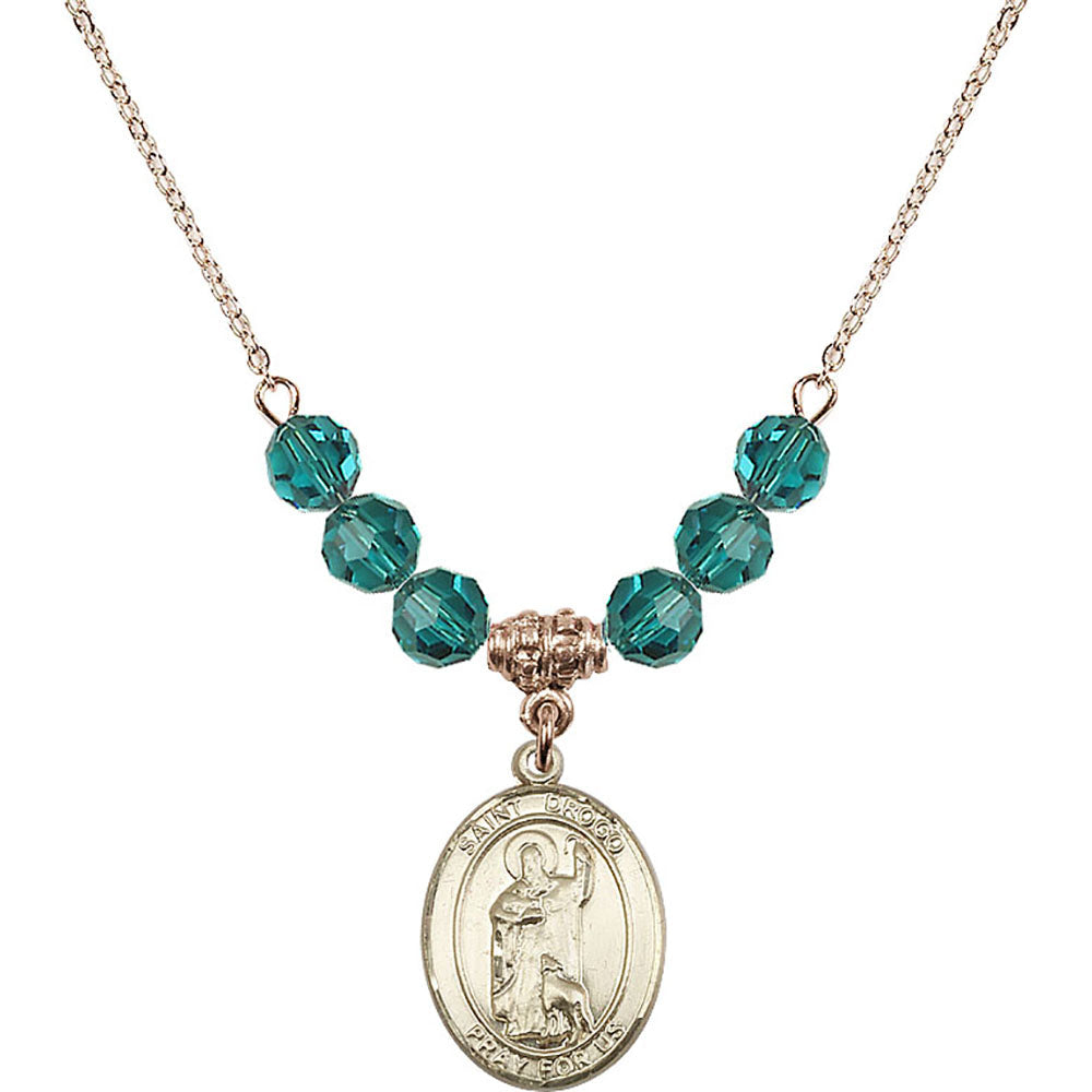 14kt Gold Filled Saint Drogo Birthstone Necklace with Zircon Beads - 8386