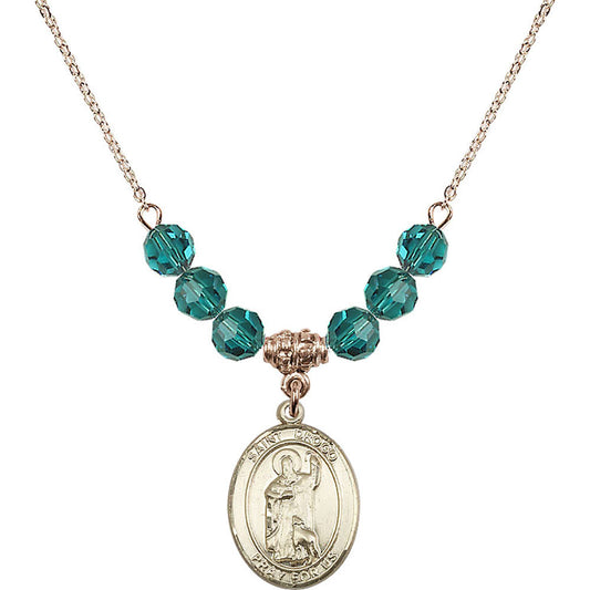 14kt Gold Filled Saint Drogo Birthstone Necklace with Zircon Beads - 8386