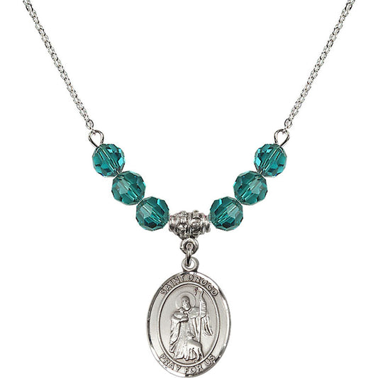 Sterling Silver Saint Drogo Birthstone Necklace with Zircon Beads - 8386