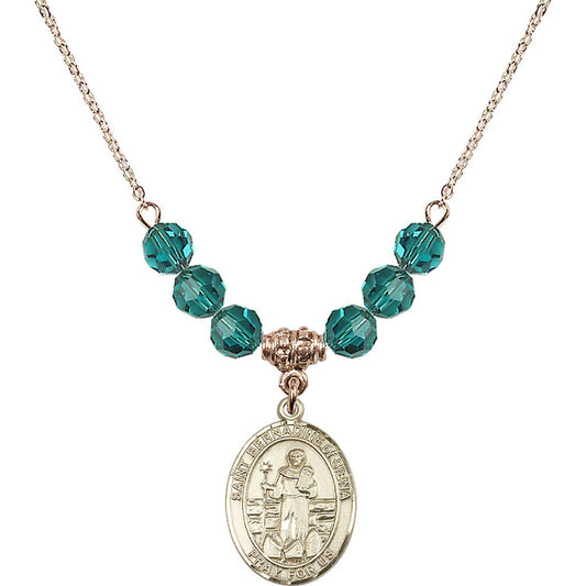 14kt Gold Filled Saint Bernadine of Sienna Birthstone Necklace with Zircon Beads - 8387
