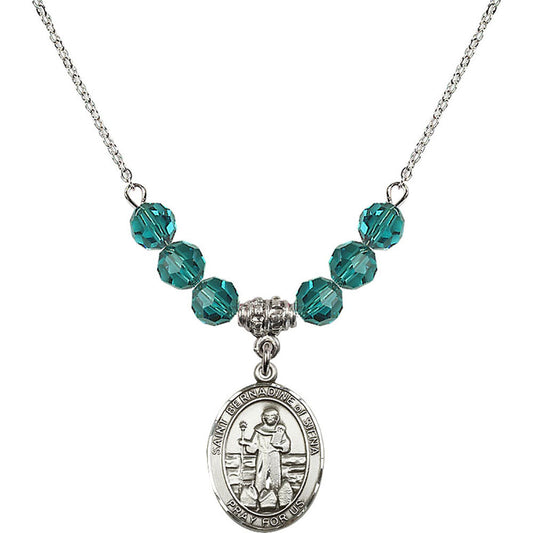 Sterling Silver Saint Bernadine of Sienna Birthstone Necklace with Zircon Beads - 8387