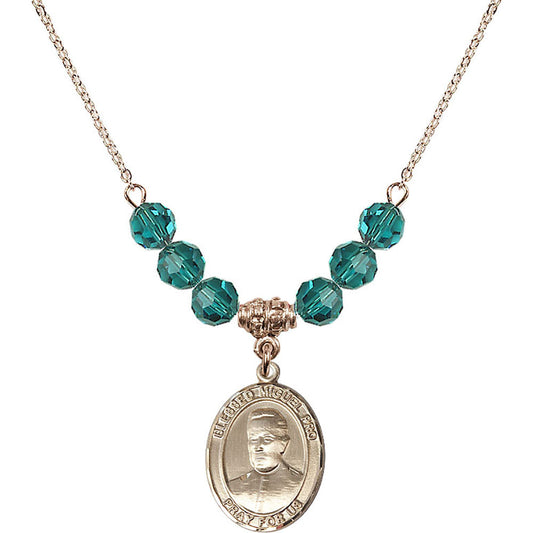 14kt Gold Filled Blessed Miguel Pro Birthstone Necklace with Zircon Beads - 8389