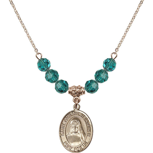 14kt Gold Filled Saint Pauline Visintainer Birthstone Necklace with Zircon Beads - 8391